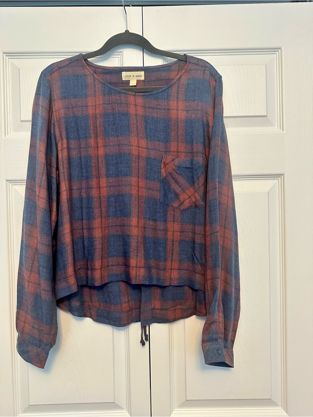 cloth & stone Multicolor Blue and Rust Plaid Top